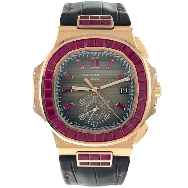 Patek Philippe Nautilus Rose Gold Ruby Bezel Chronograph Patek Philippe Nautilus Rose Gold Ruby Bezel Chronograph Swiss Luxury Watch