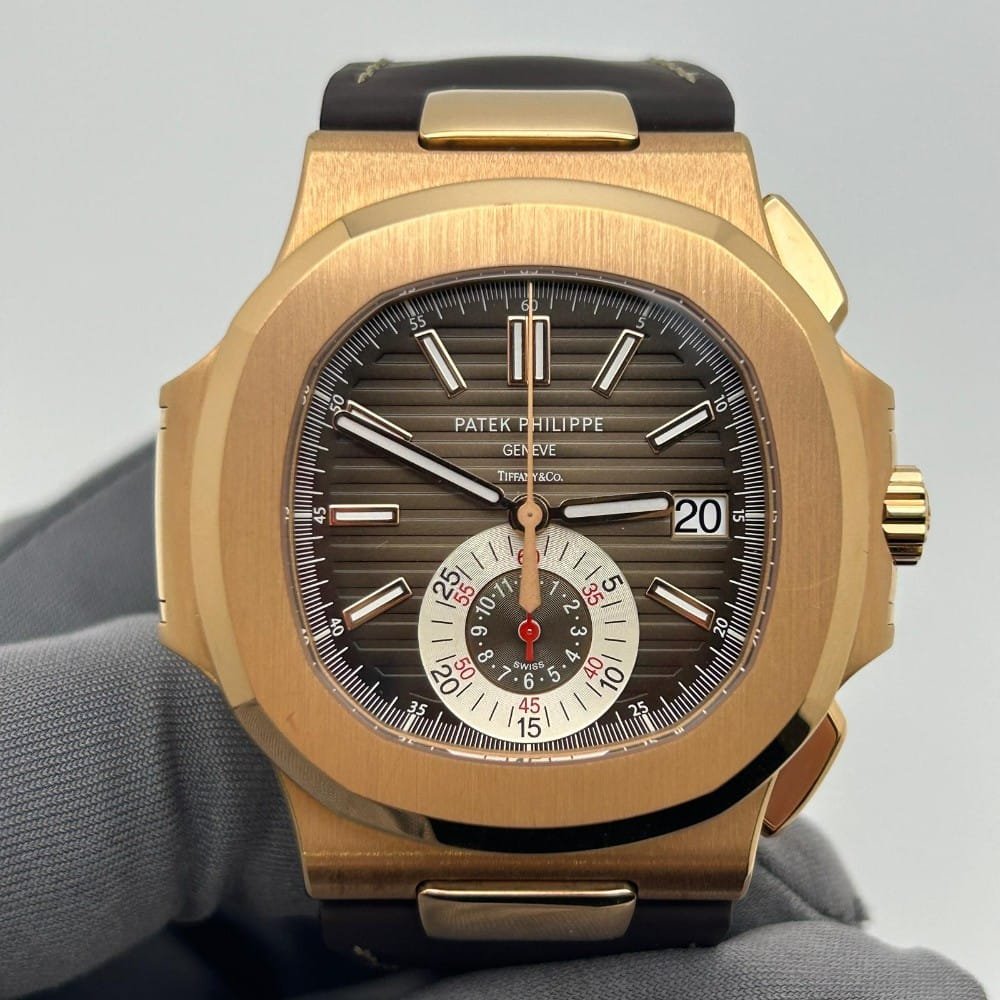 Patek Philippe Nautilus Chronograph Tiffany Edition Rose Gold Patek Philippe Nautilus Chronograph Tiffany & Co. Edition Rose Gold Luxury Watch with Brown Dial